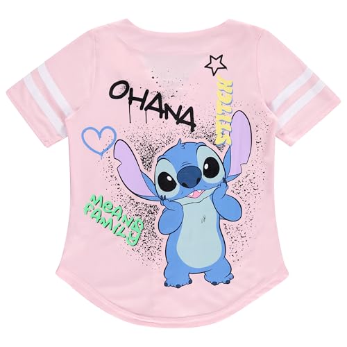 Image of Disney Lilo & Stitch Girls Baseball Jersey Shirt Button Down Kids Tee Stitch Angel Sizes 4-16