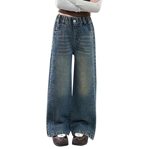 Skinny Straight Denim Pants for Kids Girls Baggy Elastic High Waist Washed Jeans Teen Girls Stretchy Loose Trousers