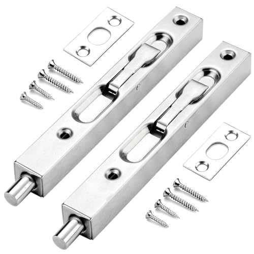 2 Pack French Door Lock 6 Inch Heavy Stainless Steel Flush Latch Bolts Concealed Security Double Door Lock for Inactive Leaf Double Door Opening and Composite Wood Double Dummy Door