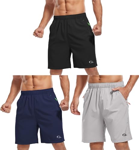 CBlue Men’s Outdoor Quick Dry Lightweight Sports Shorts Zipper Pockets Combo of 3