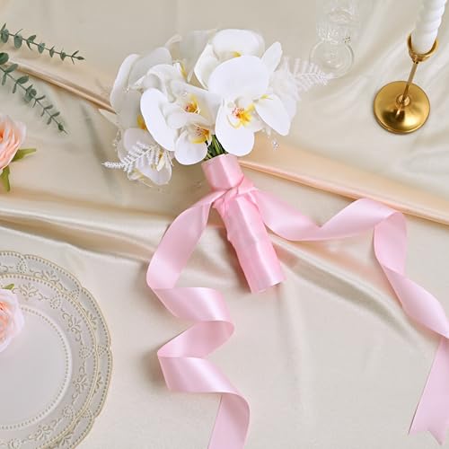 Image of Double Face Pearl Pink Satin Ribbon 1-1 /2 inch X 50 Yards Polyester Pearl Pink Ribbon for Gift Wrapping Very Suitable for Weddings Party Hair Bow Invitation Decorations and More