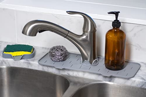 Sol Silicone Sink Faucet Pad – Comprises Soap Tray For Kitchen Sink, Drains Water Instantly, Faucet Sink Splash Guard, Surface Mounting Type For Kitchen & Bathroom Countertop – Grey #TOP1