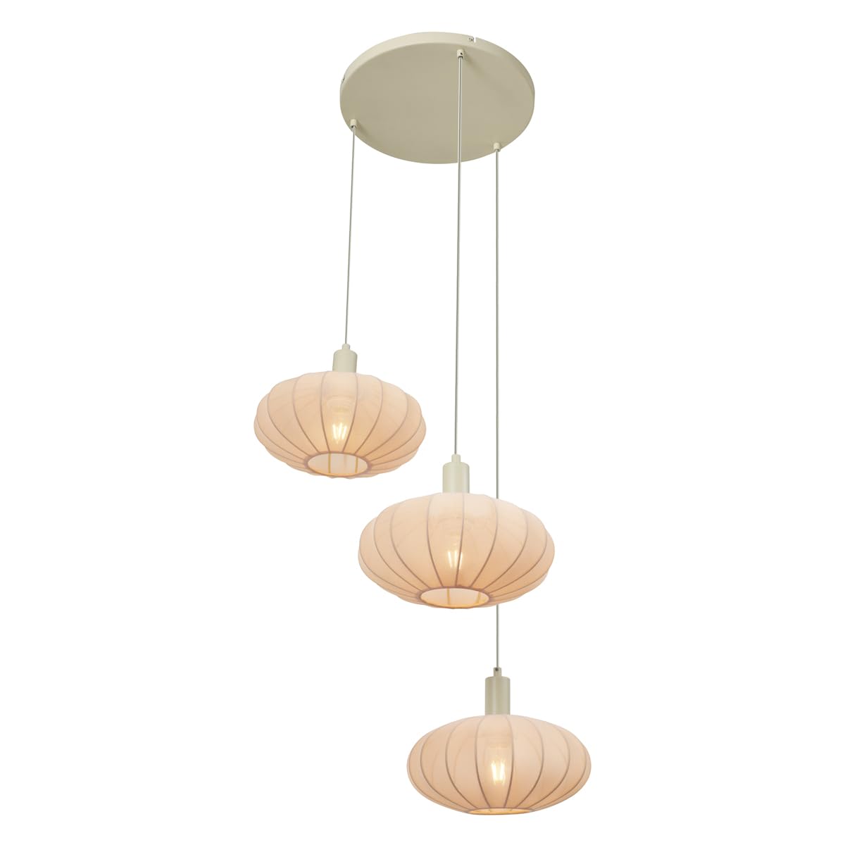 Qazqa Esstisch Japandi Pendelleuchte, Pendellampe - Bida - Beige, Rund, 3-flammig, 68cm, Ideal als Esszimmerlampe