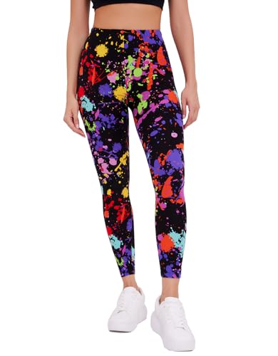 Image of sissycos Women's 80s Leggings Neon Artistic Splash Printed Buttery Soft Stretchy Pants