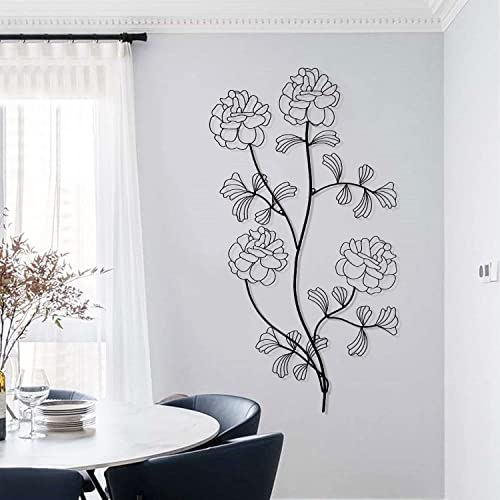 Uaussi Metal Flower Wall Decor With Leaves 39"X22" Black Leaf Wall Art Wrought Iron Floral Wall Hanging Sculptures For Indoor Outdoor Housewarming #TOP4