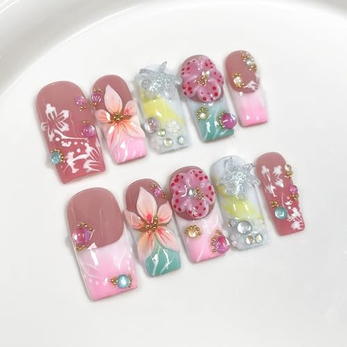 Handmade Press on Nails Square Medium Fake Nails pink Gradient