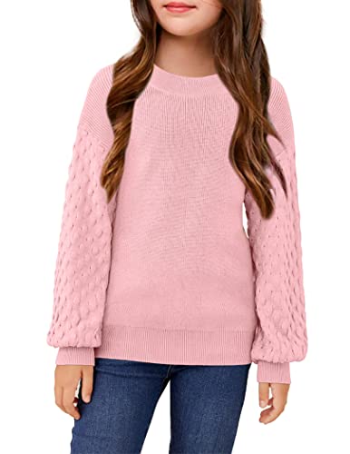 Hopeac Girls Sweaters Kids Crewneck Long Sleeve Knit Clothes Loose Cozy Chunky Hollow Pullover Blouses Pink #TOP25