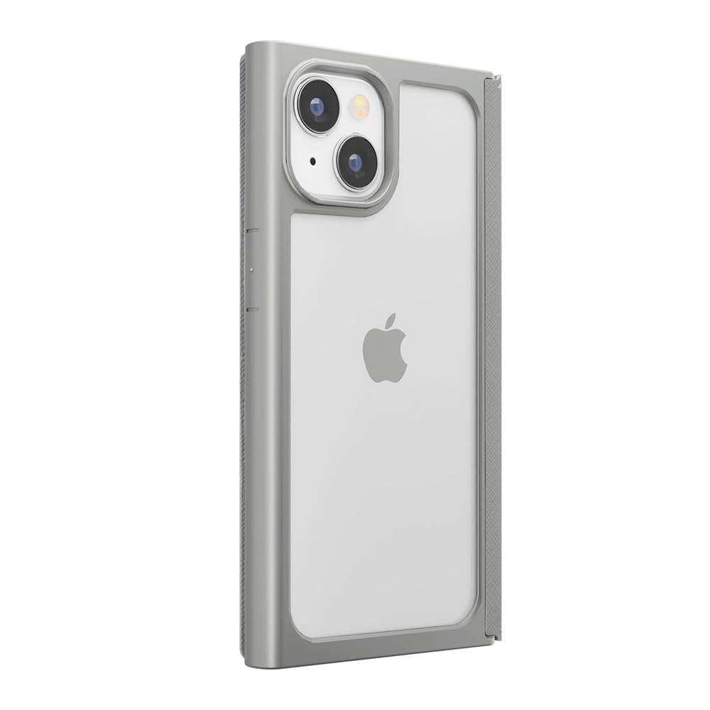 iPhone15 ガラスフリップケース スクエアデザイン [グレー]