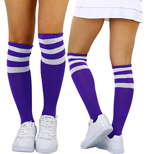 Image of ToBeInStyle Women's Premium Below Knee Athletic Socks w /Contrasting Wide Stripes