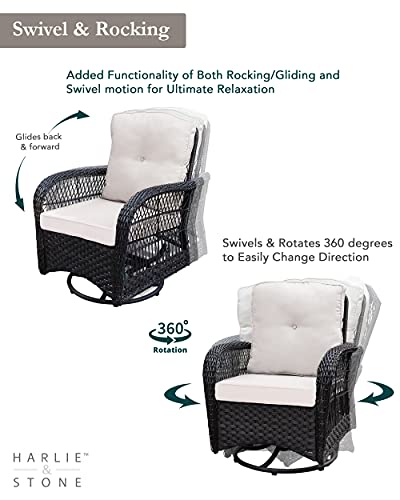 Harlie & Stone Outdoor Swivel Rocker Patio Chairs Set of 2 and Matching Side Table - 3 Piece Wicker Patio Bistro Set with Premium Fabric Cushions Outdoor Furniture (Dark Wicker Chair Beige Cushion) - Image 4