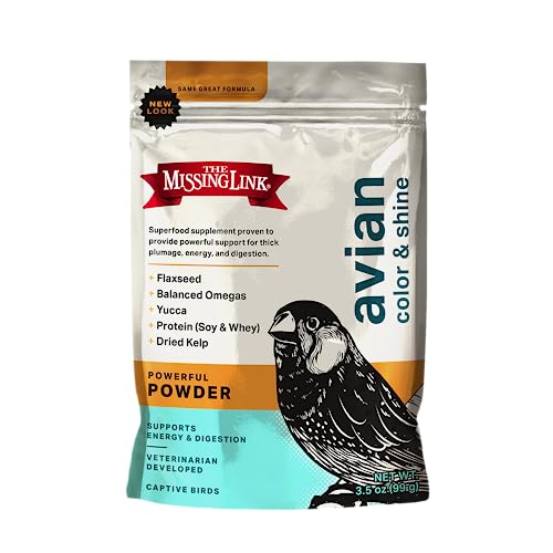 The Missing Link Avian Color & Shine Superfood Supplement Powder for Captive Birds – Flaxseed, Yucca, Kelp, Phytonutrients & Protein – Supports Energy, Plumage, Digestive & Immune Health – 3.5oz