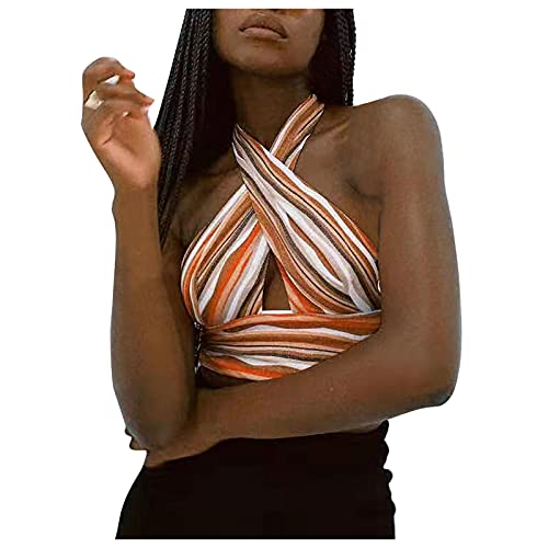 Corset Tops for Women Criss Cross Halter Neck Cutout Tank Tops Strappy Tie Backless Skinny Party Bustier Crop Top Cami