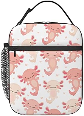 Cartoon Pink Axolotl Lunch Box Insulated Soft Bag Reusable Cooler Bag For Women&Men&Work Picnic Hiking