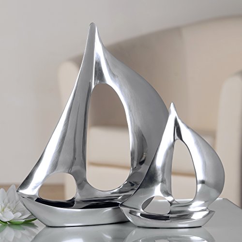 Escultura Decorativa Barco de Metal Aluminio Pulido 35cm de Alto