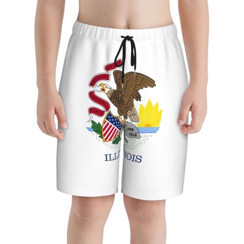 Illinois State Flag Youth Beach Pants, Soft and Breathable, with Drawstring Waist, Suitable for Sports and Leisure.3