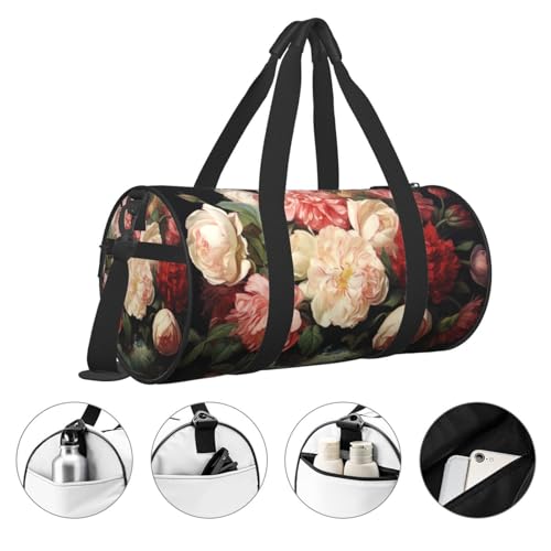 Travel Duffle Bag Weekender Bags for Men Women with Shoe Compartment Large Capacity Weekender Overnight Bag Bowl with Peonies and Rose Carry On Tote Bags Sport Gym Bag for Travel Yoga3