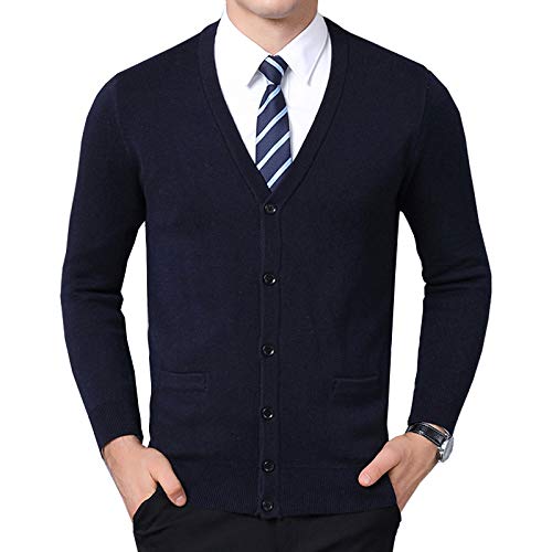 Flygo Mens Casual Slim Fit Lightweight Long Sleeve V-Neck Cardigan Sweater