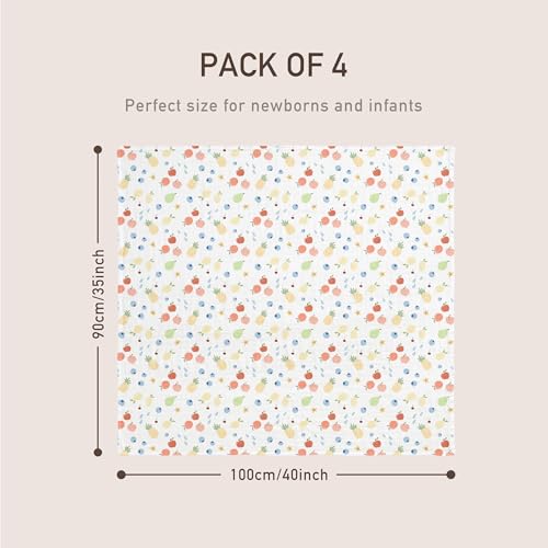 Image of GLLQUEN BABY Muslin Swaddle Blankets 4-Pack Breathable Receiving Blankets (35 inch x 40 inch) Soft Baby Blankets for Girls and Boys Newborn Essentials Muslin Swaddle Wrap Baby Gift(Azure Berry Dream)