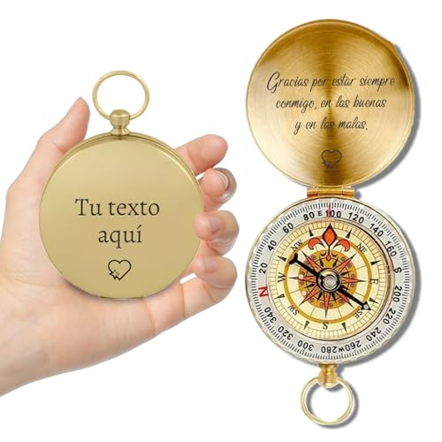 Brújula Personalizada - Estilo Retro con Texto Estilo Retro Función Impermeable Regalo de para Excursionistas, Hombres, Mujeres, Padres y Maridos (Brújula de latón)
