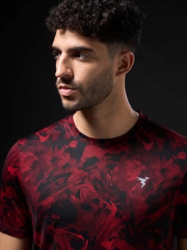 Image of TECHNOSPORT Men's 100% Polyester Regular Fit Half Sleeve Printed Crew Neck T-Shirt with Techno Dry, Anti Microbial Properties for Gym, Workout and Regular Use