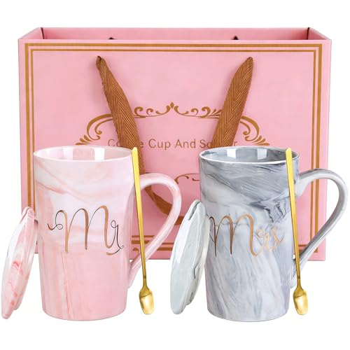 CubePlug Élégantes tasses en céramique marbrée pour anniversaire de couple, cadeaux de mariage pour mariée et marié, cadeau de Noël et de Saint-Valentin...