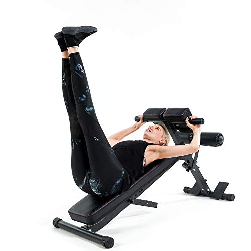 Adjustable Ab Bench Multi-Workout Hyper Back Extension Abdominal Sit Up Bench Weight Bench with Flat/Decline/Sit Up for Commercial and Home Use (Black/Red)