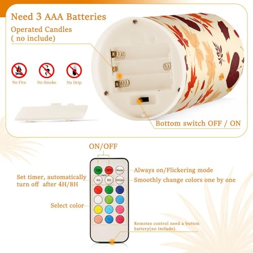 Image of ALAZA Autumn Fall Maple Leaves Flickering Flameless Candles Battery Operated with Remote Timer,Tea Light Candles LED Pillar Votive Candles Set of 2 for Outdoor Indoor Decorations
