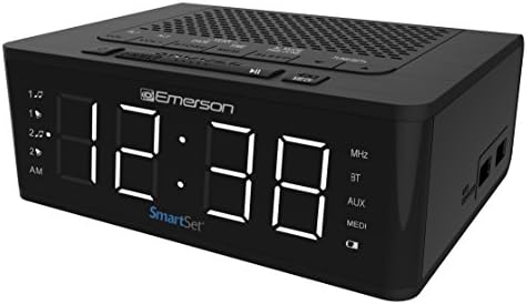 Emerson SmartSet Alarm Clock Radio with Bluetooth Speaker, Charging Station with 2 USB Ports for Iphone/Ipad/Ipod/Android and Tablets, ER100102