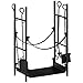 Outsunny Estante de Leña para Chimenea 44,5x29,5x73 cm Soporte para Leña de 2 Niveles Leñero Exterior e Interior Metálico con 4 Herramientas Carga Máx. 70 kg Negro
