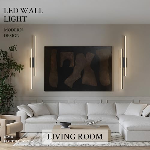 Image of LED Wall Sconce Black Modern Remote Wall Light Fixtures for Living Room, Dimmable LED Vanity Light Indoor Remote Wall Sconce for Bedside Bedroom Bathroom Dining Room, L39.4inch 1 Pack