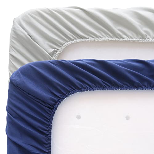 Baby Bassinet Sheets 4 Pack Compatible with 33" x 20" Mika Micky, Baby Delight, Dream On Me and Other Rectangle Bassinet Mattress, Ultra Soft & Skin Friendly, Washer & Dryer, Grey and Navy Blue