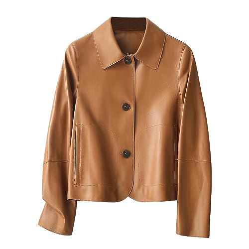 Deja Exe Women's Brown Genuine Sheepskin Cropped Leather Jacket