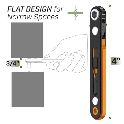Image of Bates- Mini Ratchet Wrench, 1 /4 inch Magnetic 90 Degree Screwdriver, Low Profile Right Angle Screwdriver for Tight Spaces (Pack of 2)