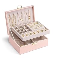 Vlando 2 Layer Jewelry Box Large Jewelry Organizer for Women Removable Jewelery Tray for Necklace Earrings Rings Bracelets Jewelry Boxes Gifts for Women (Pink)