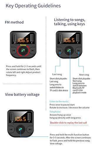 AZWang Bluetooth Car Adapter, BT 5.0 Bluetooth FM Transmitter for Car Music Player Car Kit Hands Free Calling with 2 USB Ports Charger Support U Disk/TF Card Gifts - Thumbnail 7