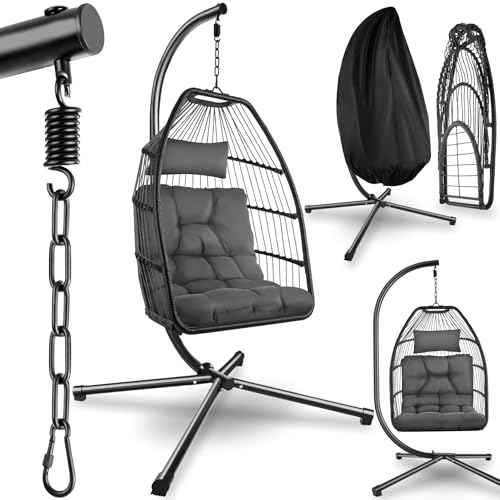 tectake® Fauteuil Oeuf Suspendu Chaise hamac Balancoire Cocooning Confortable Pliable Résistant, Fauteuil Relax avec Structure en...