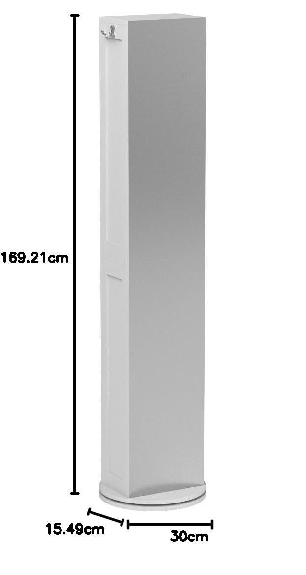 TENDANCE Atmosphera - Colonne Miroir Pivotante Blanche - 170 x 36 x 36 cm - Rotation 360°, 6 Niches, 2 Patères - pour Salle de Bain, WC, Rangement