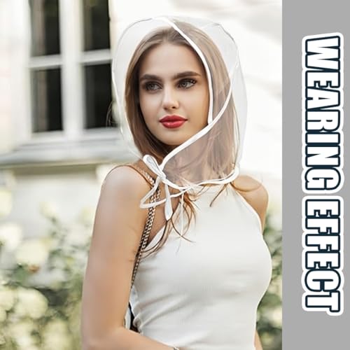 WeddHuis 2 Stück Regenhaube Transparent Kopf Regenhut,mit Sonnenschutz Kunststoff Regenhut Damen Wasserdicht Unisex Herren Damen Regenmantel Regenschutz Überkopf Regenmütze