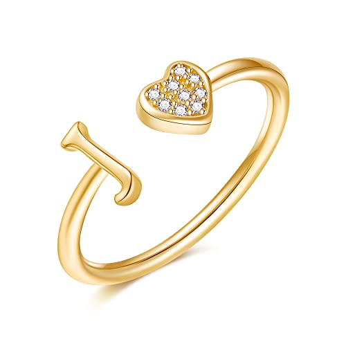 Image of Initial Rings for Teen Girls - S925 Heart Sterling Silver Rings for Teen Girls | 14K Gold /Rose Gold /Sterling Silver Plated Ring for Girls Kids Women Ring for Teenager Girls Gifts Adjustable, No Tarnish, Hypoallergenic