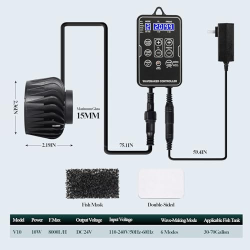 Image of 2100 GPH Wave Maker for Aquarium, Ultra Quiet DC 24V Fish Tank Powerhead with Strong Magnet Suction Base, Circulation Water Pump Wavemaker with Controller and LED Display for 30-70 Gallon Tank