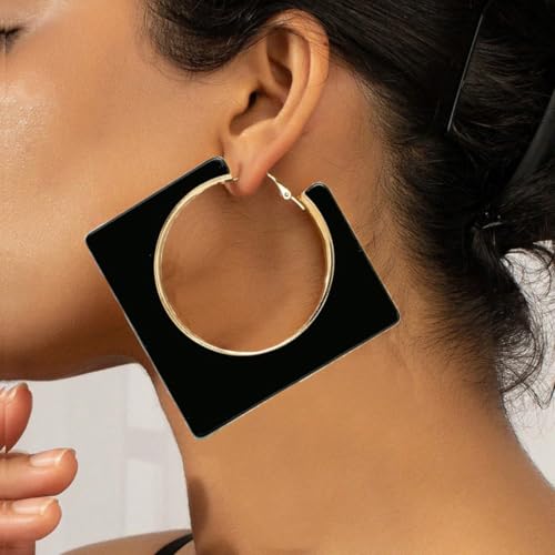 Acrylic Hoop Earrings for Women Large Square Neon Dangle Drop Earrings Statement Geometric Vintage Party Jewelry2