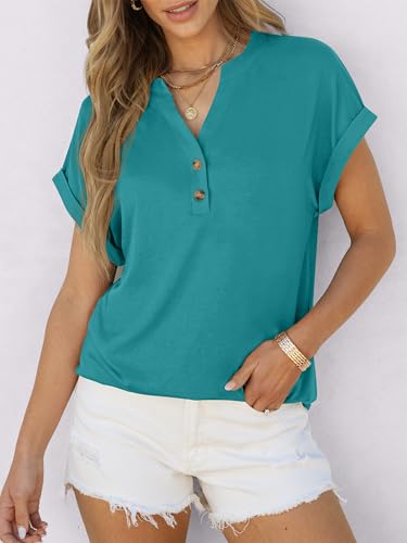 Image of ANRABESS Womens Short Sleeve Henley Tops V Neck Dressy Casual Blouses Summer Trendy Tee Shirts 2026 Vacation Fashion Clothes