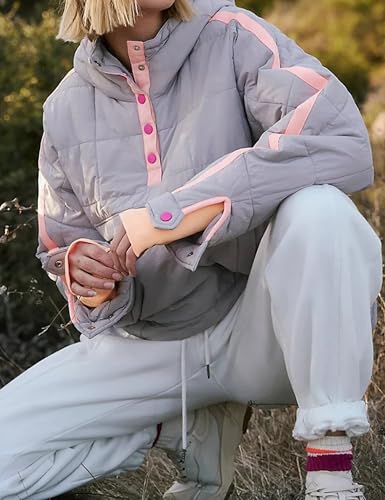 Wanzetaly Womens Quilted Pullover Puffer Jacket Oversized Lightweight Hooded Padded Coat Tops with Pocket2