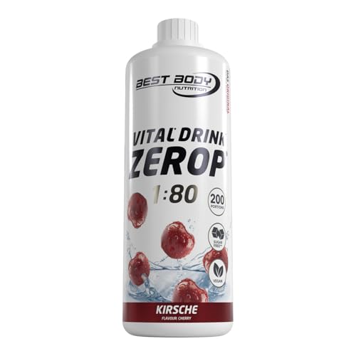 Best Body Nutrition ZEROP Vital Zuckerfreies Getränkekonzentrat Sirup Kirsche Ohne Aspartam 1 L ergibt 80 L Getränk Fitness Drink mit Vitaminen B1 B6 Niacin Kalorienarm Wassersprudler