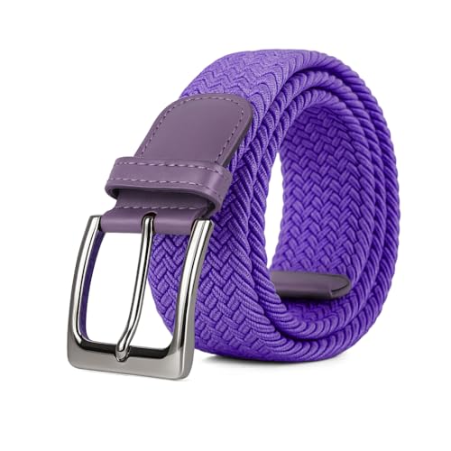 Woodland Leathers Elastic Braided Belt, Unisex Men Women Casual Stretch Woven Belt (Purple, Medium-Large)
