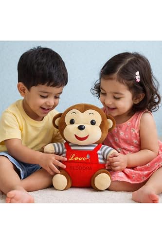 Image of Sitting Monkey Soft Toy for Girls Boys Kids,Red,Sitting Love Animal Plush Stuffed Baby Teddy Gift Birthday, 20 cm