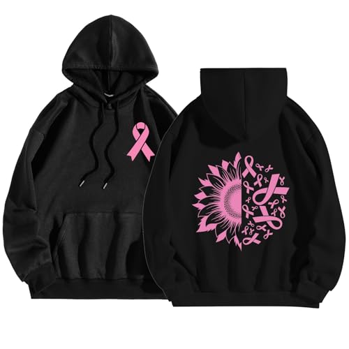 Sweat Octobre Rose à Capuche Manches Longues Pull Oversize Confort