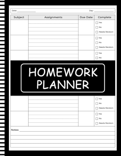 Homework Planner for ADHD Students: Undated Assignment Tracker Notebook for Elementary, Middle &