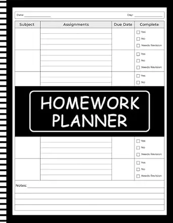 Homework Planner for ADHD Students: Undated Assignment Tracker Notebook for Elementary, Middle & High School Boys and Girls
