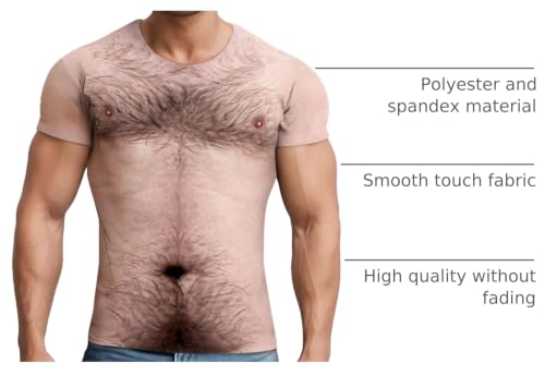 Fanient Mens Funny T-Shirt, 3D Hairy Chest Print, Novelty Crewneck Tee - image 4